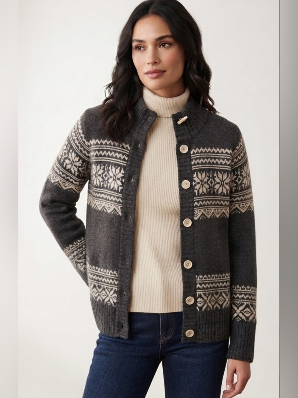 Lady Hathaway Woman Wool Blend Knit Button front Cardigan Grey Sweater Size M
